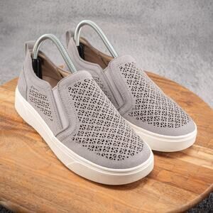 Vionic Kimmie Perf‎ Slip On Supportive Sneaker Round To Suede Leather Gray 8 M